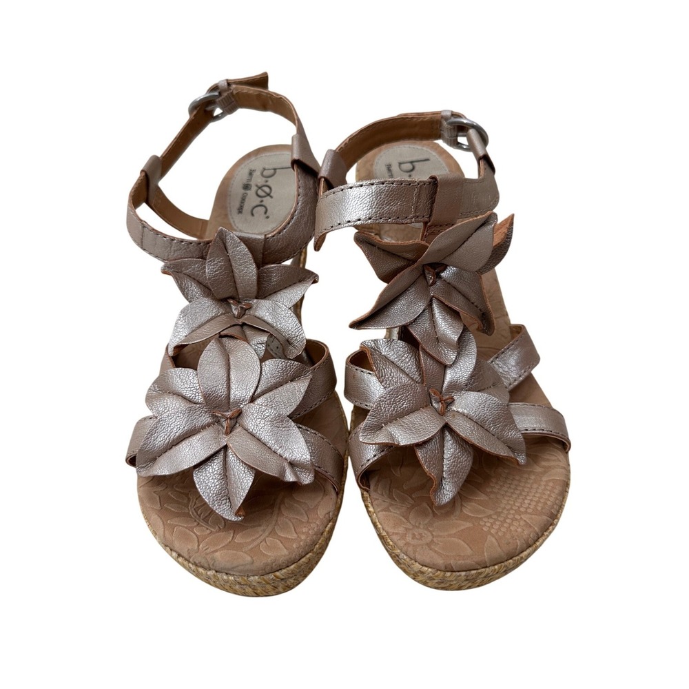 BOC Born Concept Wedge Sandals Flower Metallic Bronze Leather Size 10 Boho Shoes